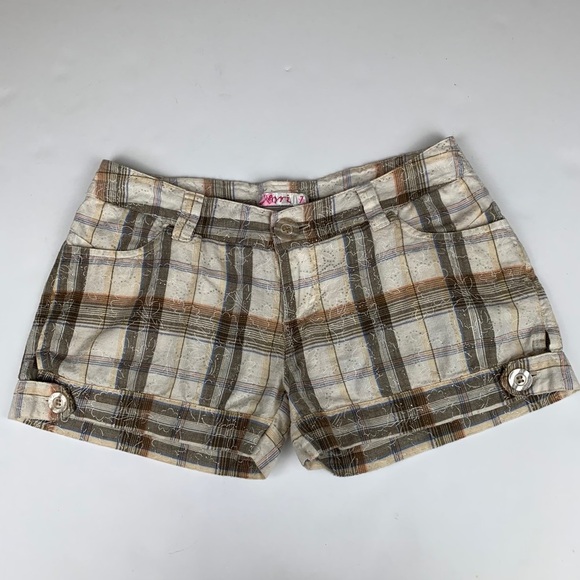 Nori Juniors Gray/Tan Plaid Shorts 100% Cotton - Picture 12 of 12